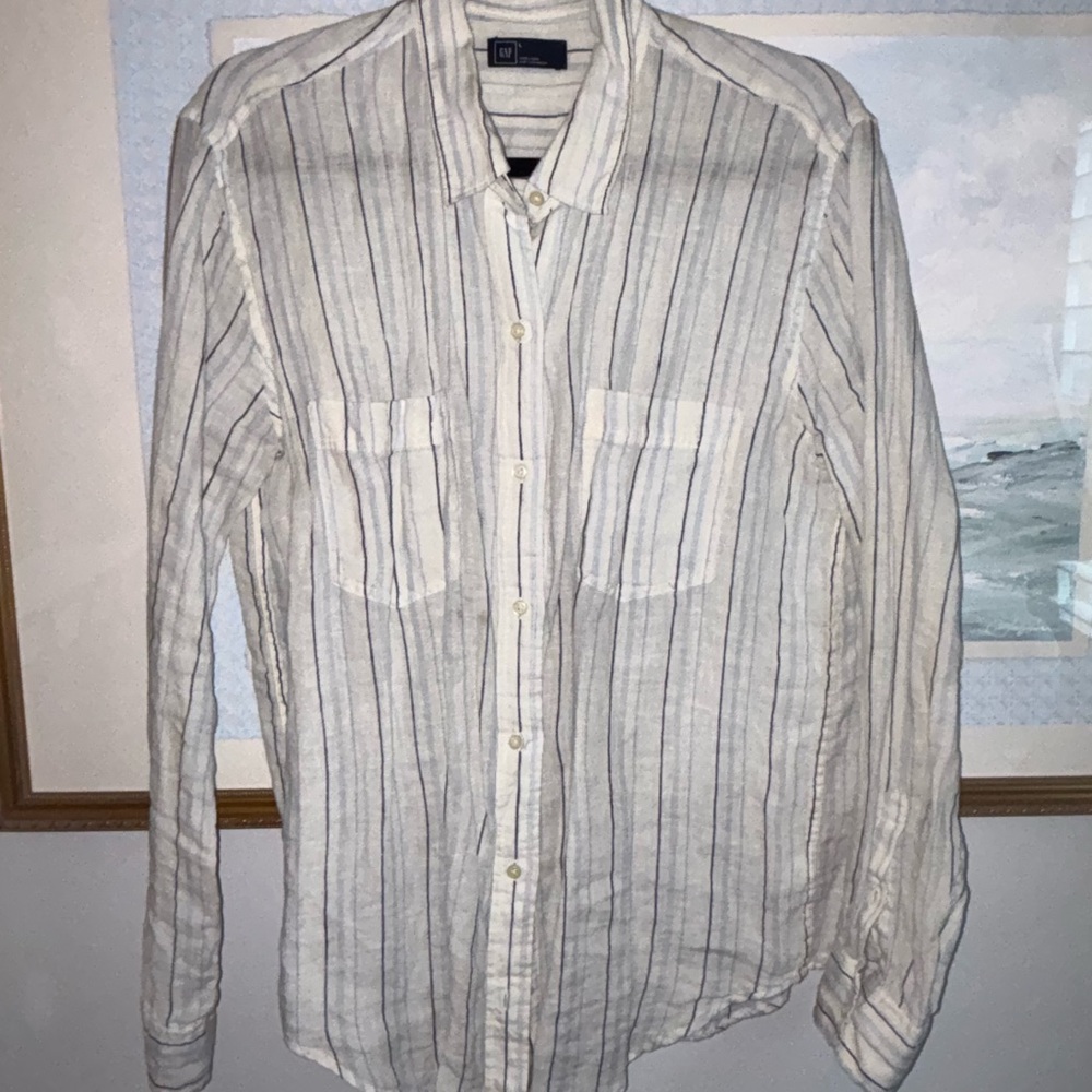 GAP White and Blue Striped Blouse